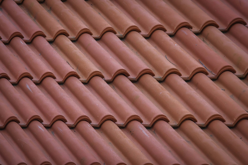 Clay colored roof shingles close-up shot