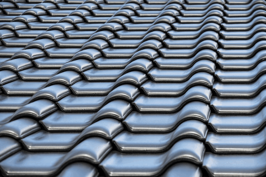 Close-up of metal roofing tiles