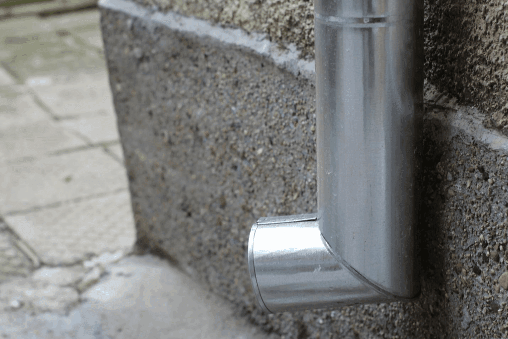 Close-up of the opening of roof drainage downspout.