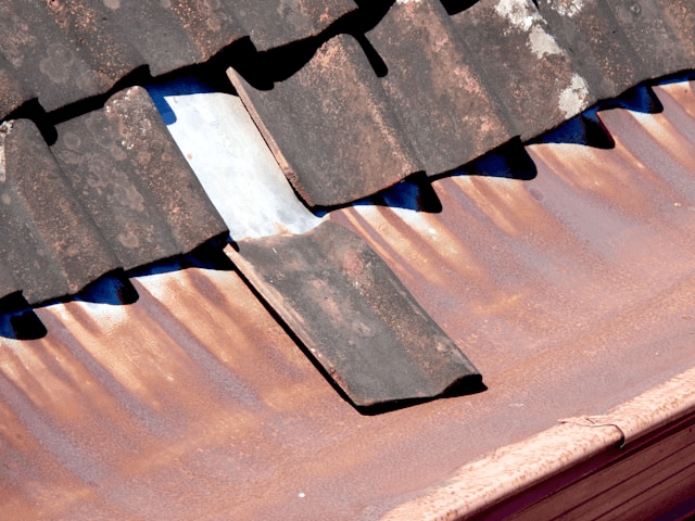 This photo shows damaged shingles with missing granules