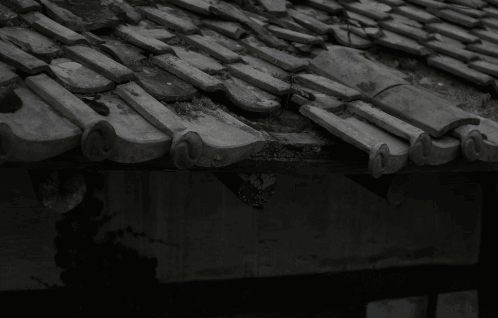 This photo shows loose and missing shingles on a roof.