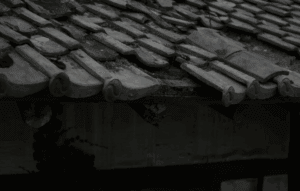 This photo shows loose and missing shingles on a roof.