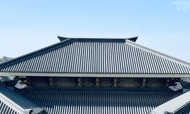 This photo shows a sleek, modern-looking metal roof under a clear sky