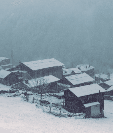 This image shows houses in snowy weather.